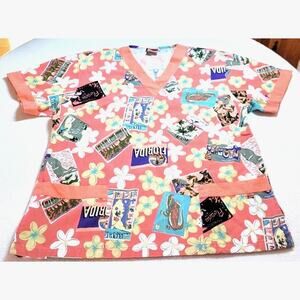 Salus Medical Uniforms Scrubs V Neck Shirt Top Pockets Florida Print Medium
